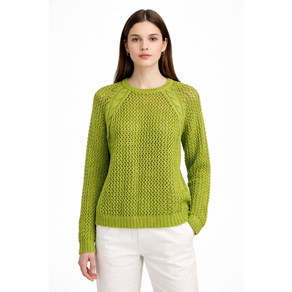 Fenn Wright Manson Sweaters - Fenn‎ Wright Manson Large Lime Green Open Knit Cable Accent Pullover Sweater